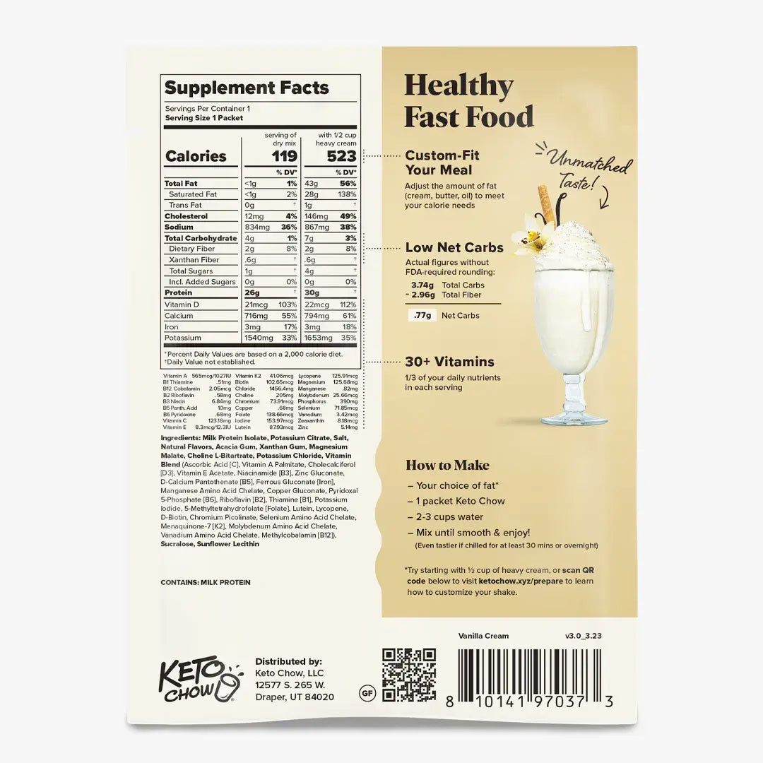 Keto Chow Vanilla Cream - Ultra Low Carb Meal Shakes