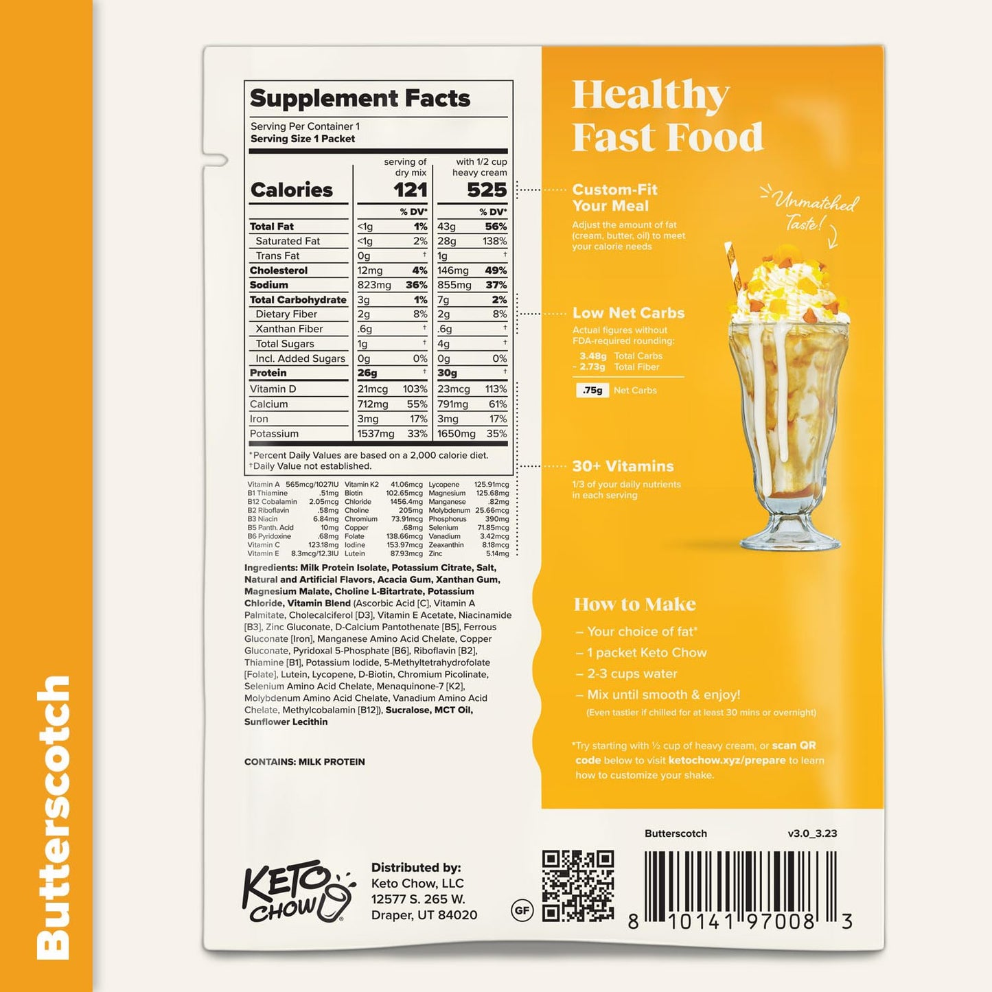 Keto Chow Butterscotch - Ultra Low Carb Meal Shakes