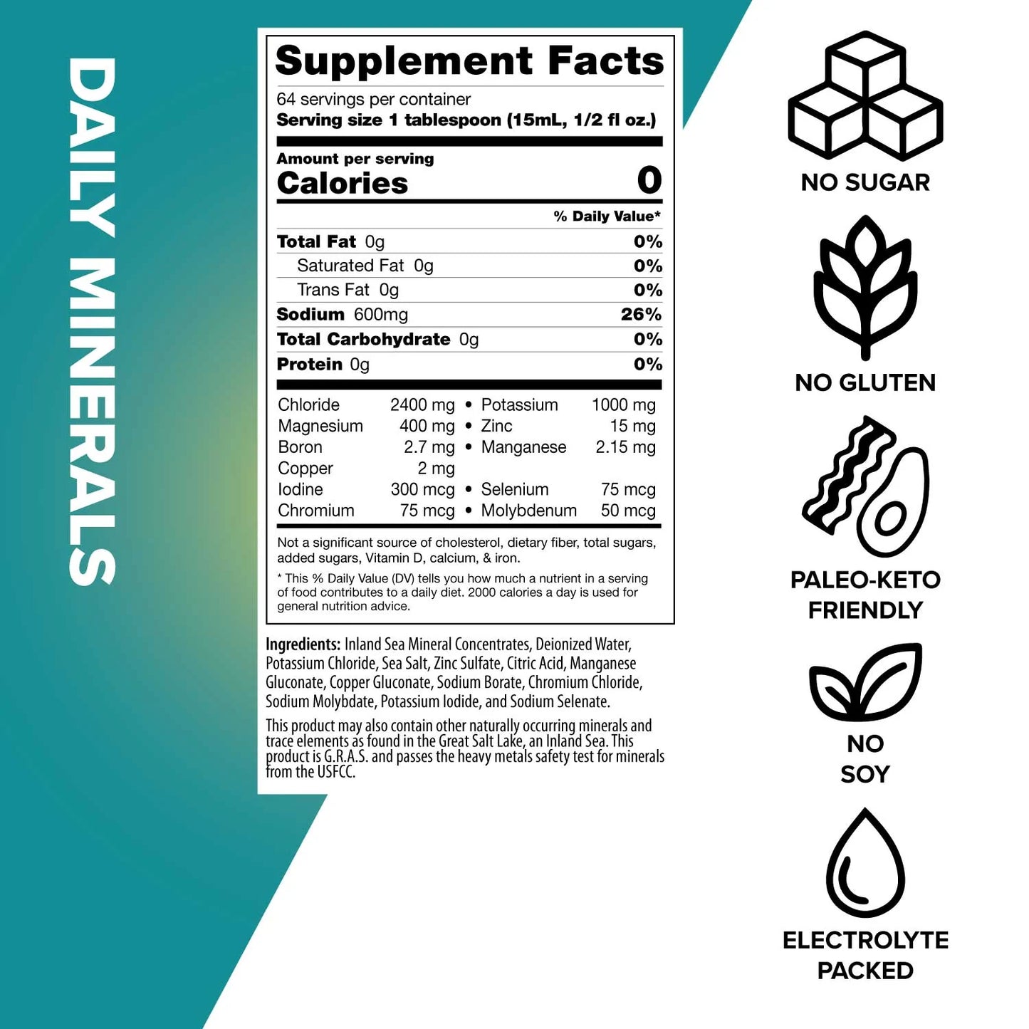 Your complete daily mineral needs (electrolytes, Zinc, Iodine, Selenium, and more)