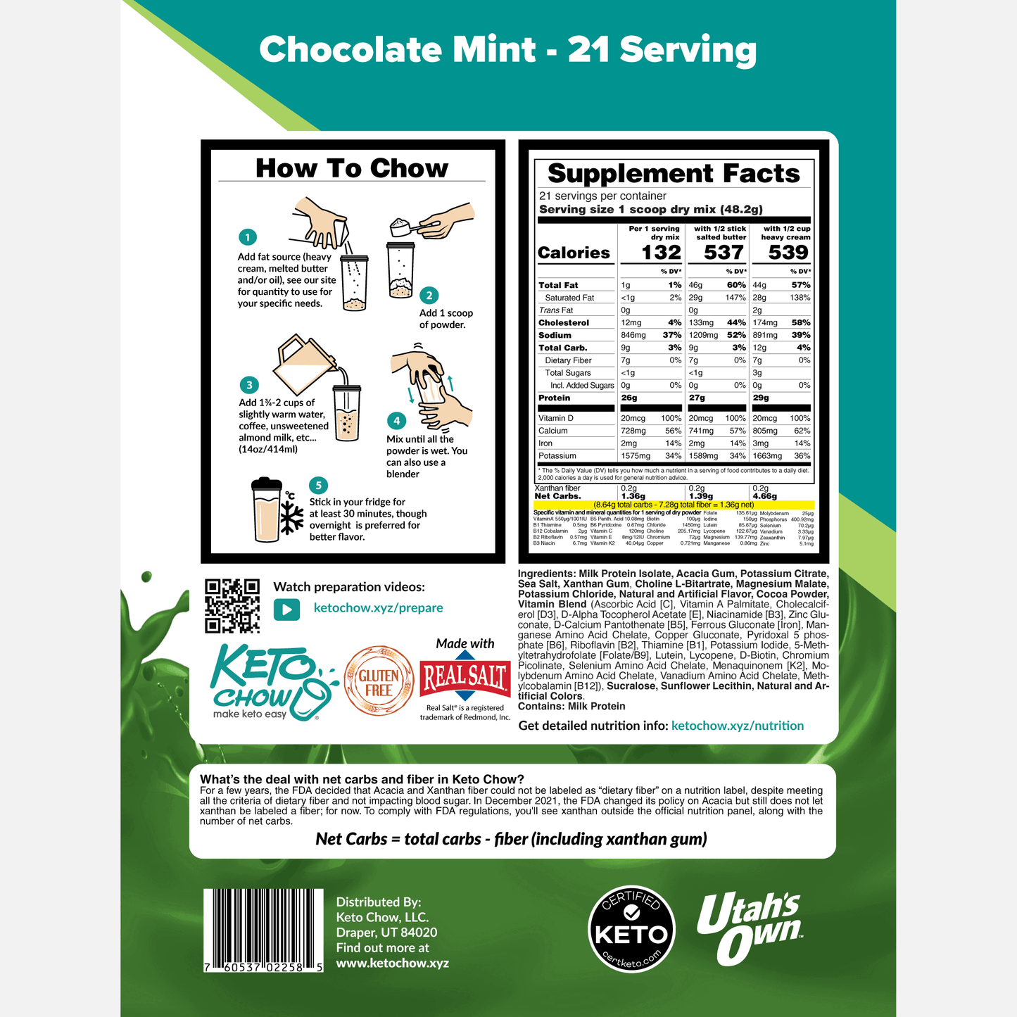 Keto Chow Chocolate Mint - Ultra Low Carb Meal Shakes