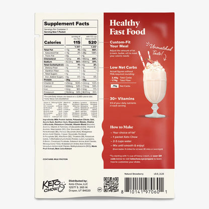 Keto Chow Natural Strawberry (Monk Fruit) - Ultra Low Carb Meal Shakes