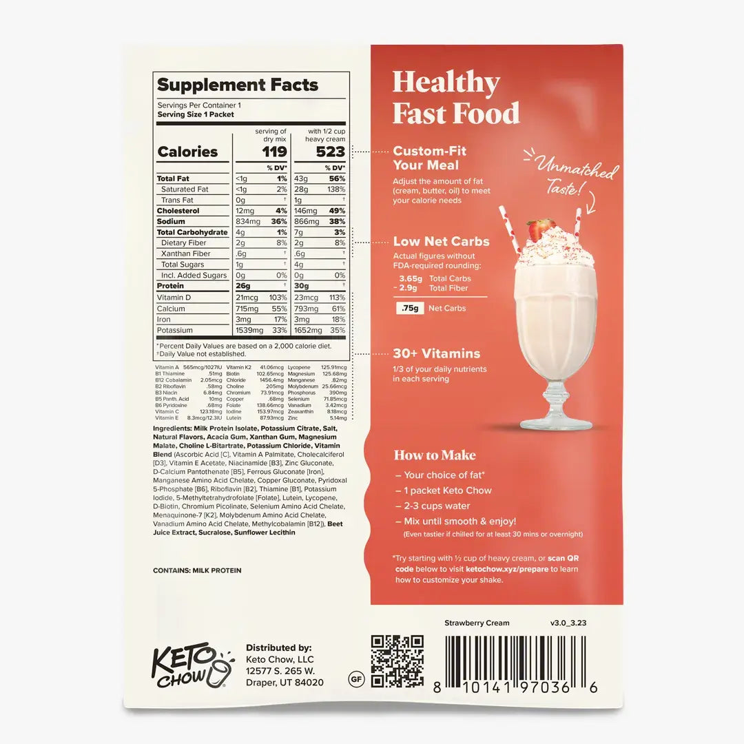 Keto Chow Strawberry Cream - Ultra Low Carb Meal Shakes