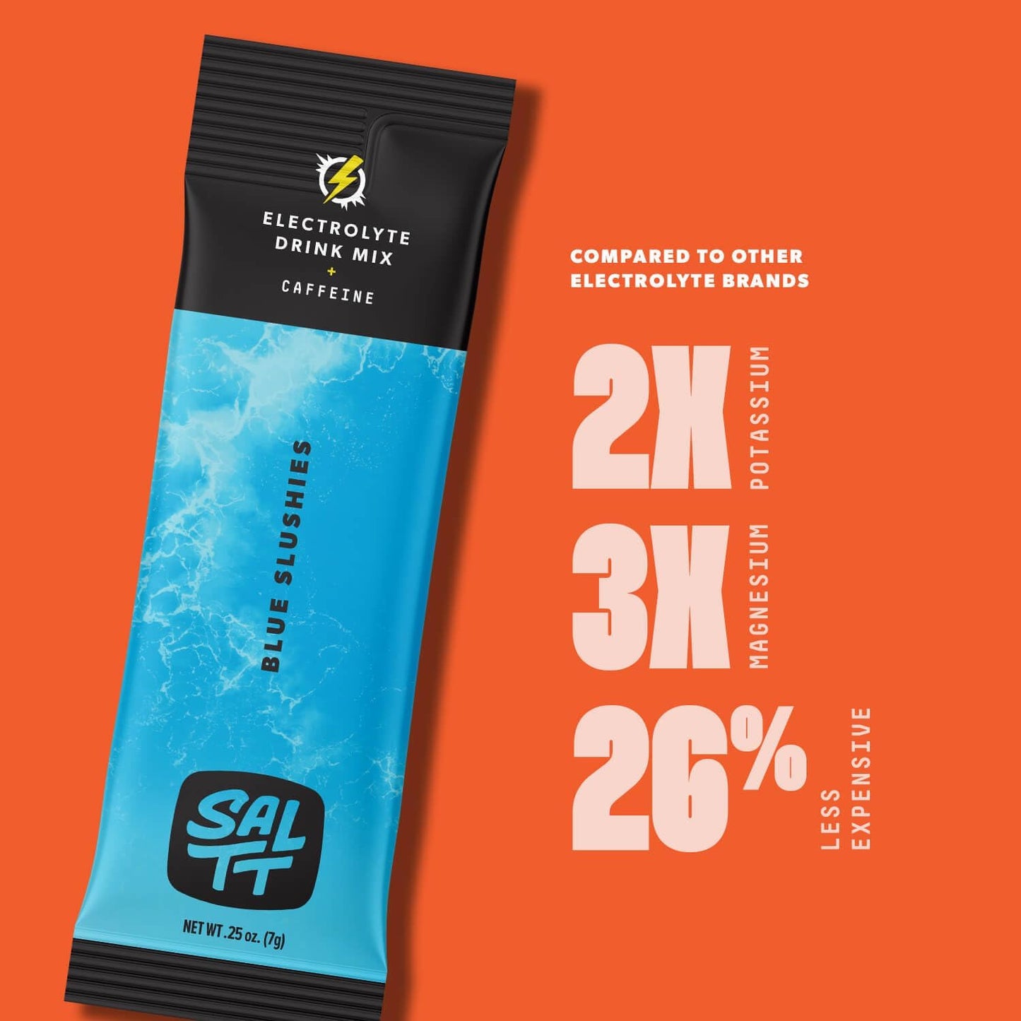 SALTT Blue Slushies + Caffeine- Electrolyte Powder Drink Mix - 30 Pack and Single Stick Options