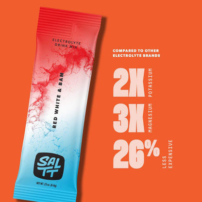 SALTT Red White and Bam - Electrolyte Powder Drink Mix - 30 Pack and Single Stick Options