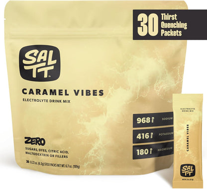 SALTT Caramel Vibes - Electrolyte Powder Drink Mix - 30 Pack and Single Stick Options