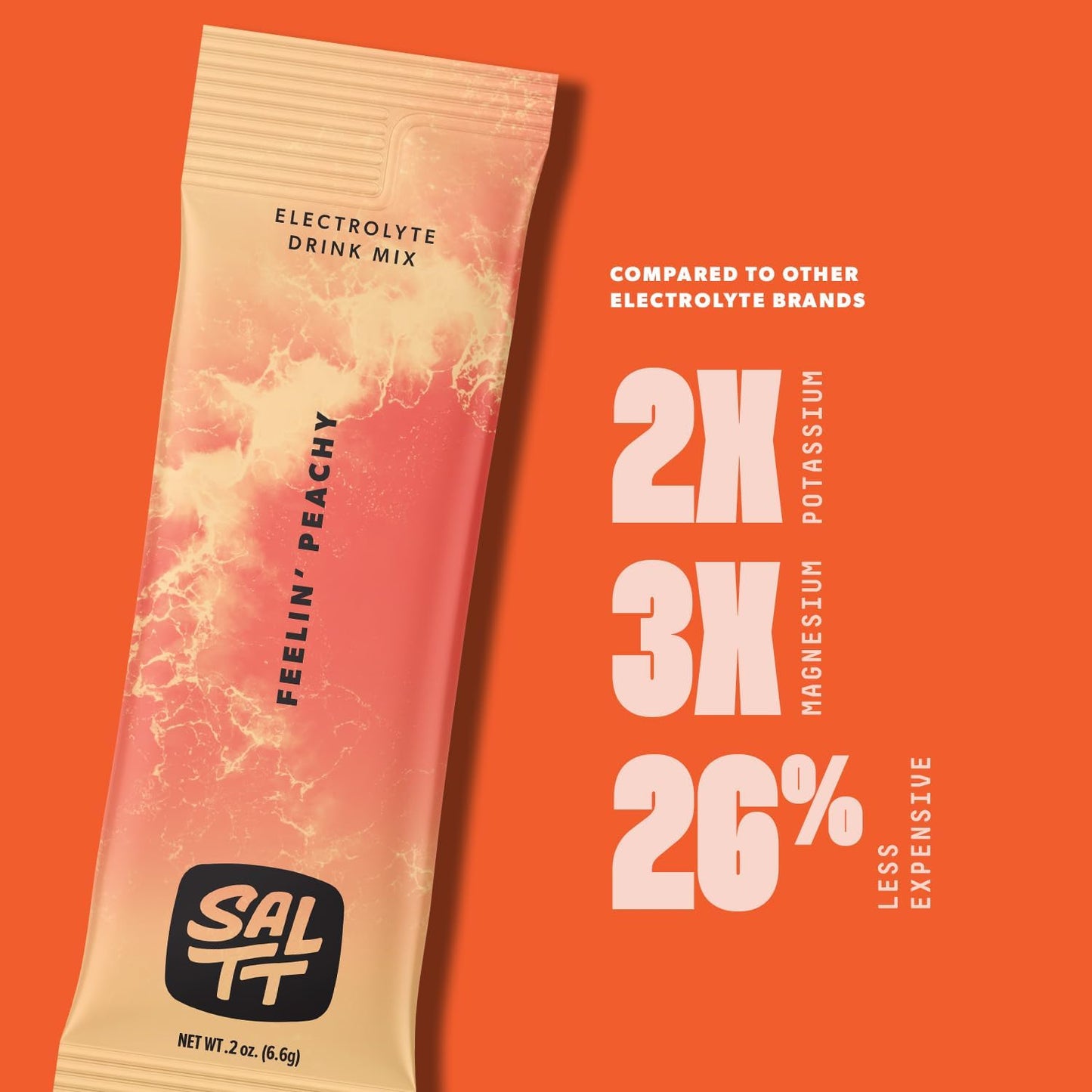 SALTT Feelin' Peachy - Electrolyte Powder Drink Mix - 30 Pack and Single Stick Options