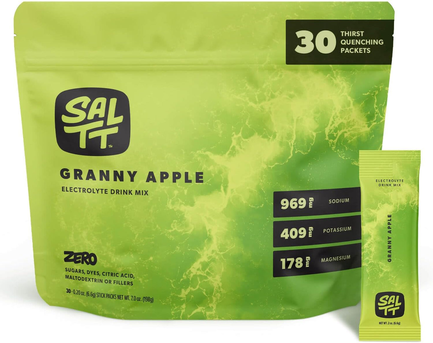 SALTT Granny Apple - Electrolyte Powder Drink Mix - 30 Pack and Single Stick Options