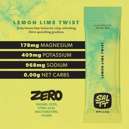 SALTT Lemon Lime Twist - Electrolyte Powder Drink Mix - 30 Pack and Single Stick Options
