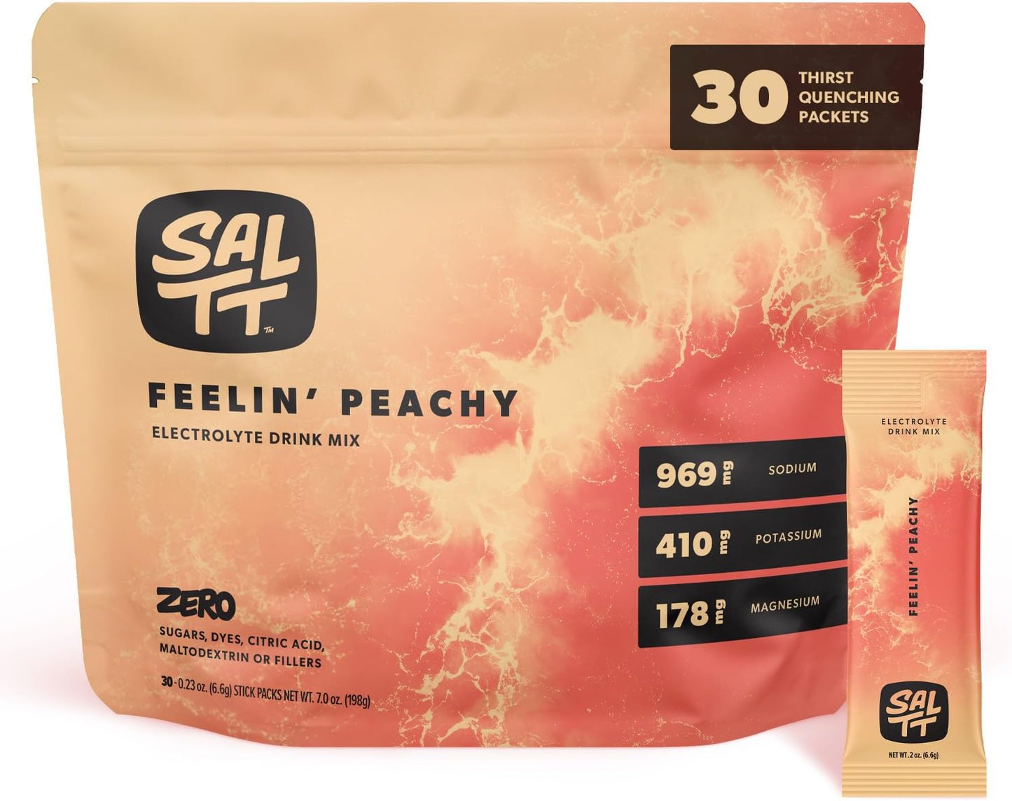SALTT Feelin' Peachy - Electrolyte Powder Drink Mix - 30 Pack and Single Stick Options