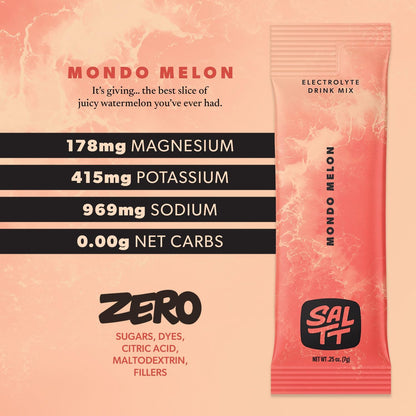 SALTT Mondo Melon - Electrolyte Powder Drink Mix - 30 Pack and Single Stick Options