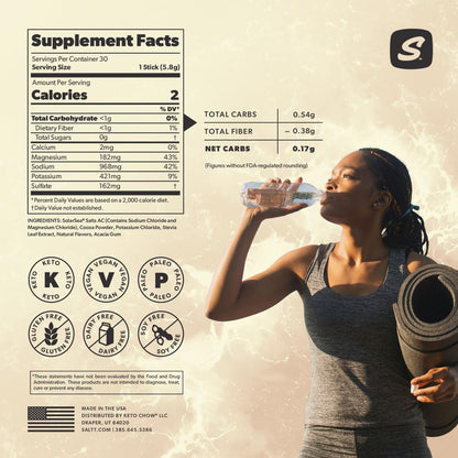 SALTT Cocoa Loco - Electrolyte Powder Drink Mix - 30 Pack and Single Stick Options