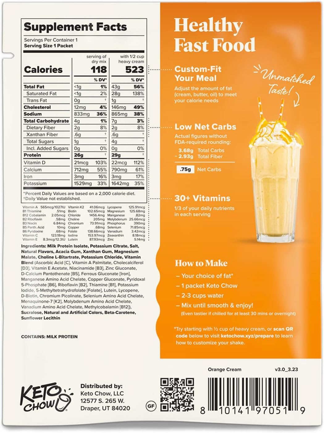 Keto Chow Orange Cream - Ultra Low Carb Meal Shakes
