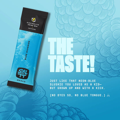 SALTT Blue Slushies + Caffeine- Electrolyte Powder Drink Mix - 30 Pack and Single Stick Options