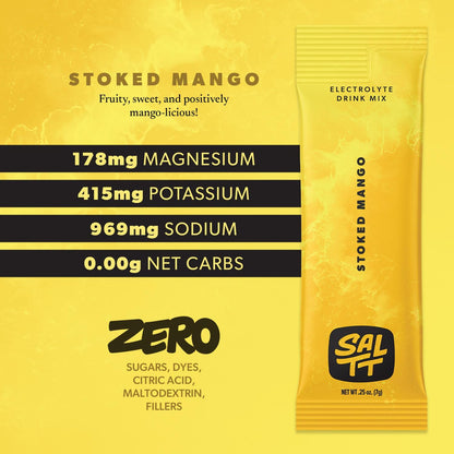 SALTT Stoked Mango - Electrolyte Powder Drink Mix - 30 Pack and Single Stick Options