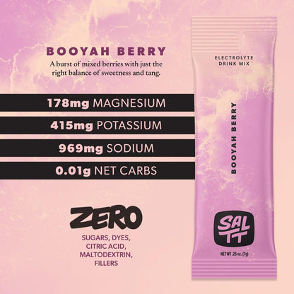 SALTT Booyah Berry - Electrolyte Powder Drink Mix - 30 Pack and Single Stick Options