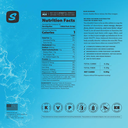 SALTT Blue Slushies - Electrolyte Powder Drink Mix - 30 Pack and Single Stick Options