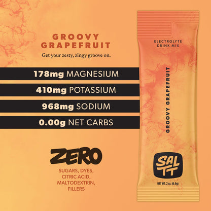 SALTT Groovy Grapefruit - Electrolyte Powder Drink Mix - 30 Pack and Single Stick Options