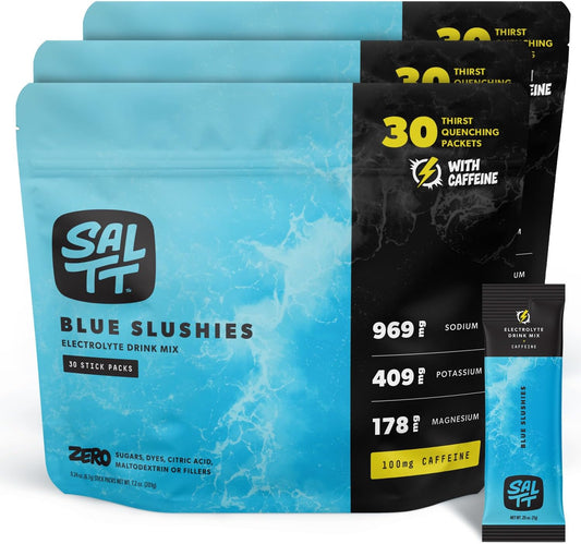 SALTT Blue Slushies + Caffeine- Electrolyte Powder Drink Mix - 30 Pack and Single Stick Options