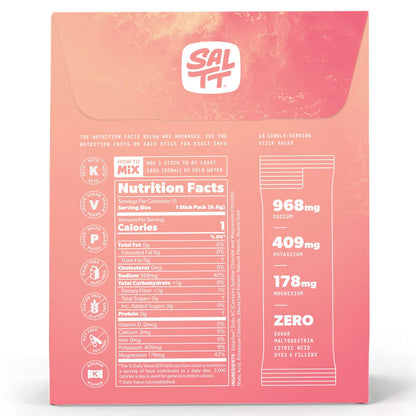SALTT New Fruit Variety 15 and 30 Pack Options - Electrolyte Powder Drink Mix
