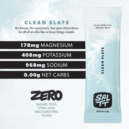 SALTT Clean Slate (Unflavoured) - Electrolyte Powder Drink Mix - 30 Pack and Single Stick Options