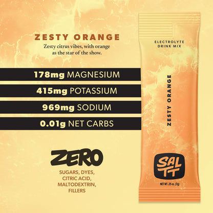 SALTT Zesty Orange - Electrolyte Powder Drink Mix - 30 Pack and Single Stick Options
