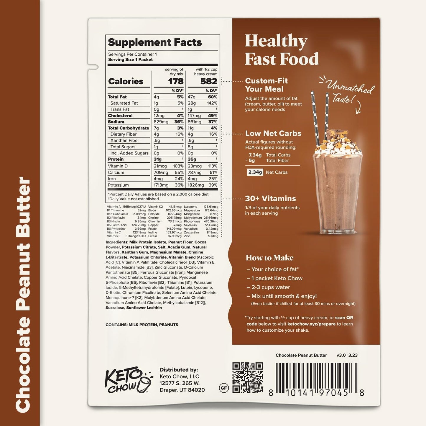 Keto Chow Chocolate Peanut Butter - Ultra Low Carb Meal Shakes