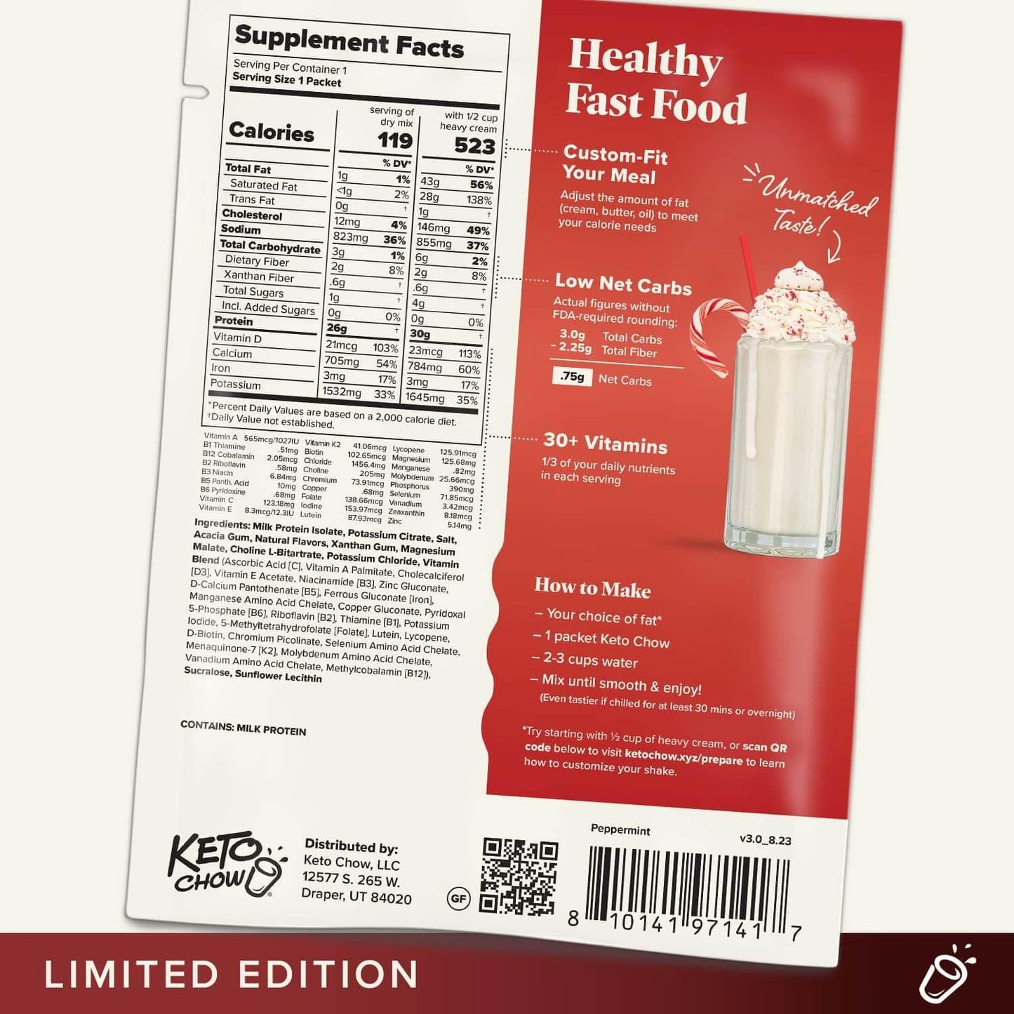 Keto Chow Peppermint - Ultra Low Carb Meal Shakes