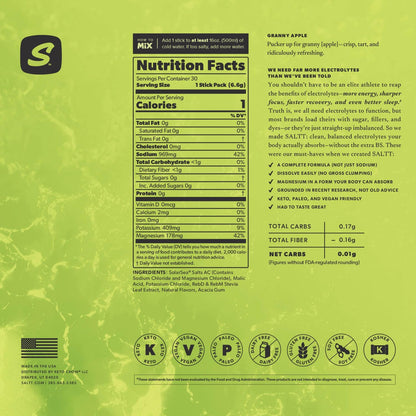 SALTT Granny Apple - Electrolyte Powder Drink Mix - 30 Pack and Single Stick Options