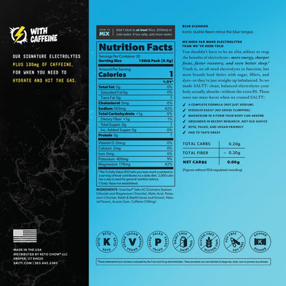 SALTT Blue Slushies + Caffeine- Electrolyte Powder Drink Mix - 30 Pack and Single Stick Options