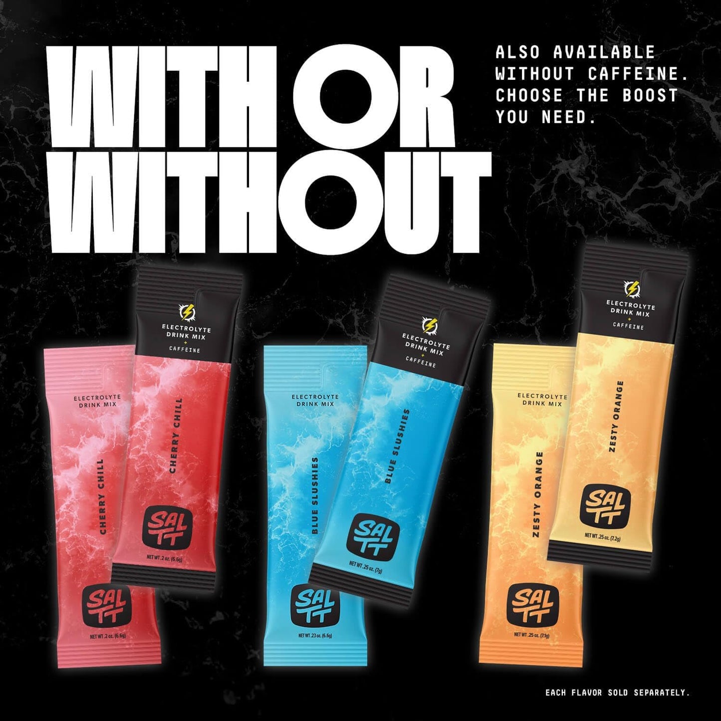 SALTT Blue Slushies + Caffeine- Electrolyte Powder Drink Mix - 30 Pack and Single Stick Options