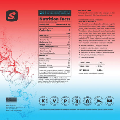 SALTT Red White and Bam - Electrolyte Powder Drink Mix - 30 Pack and Single Stick Options