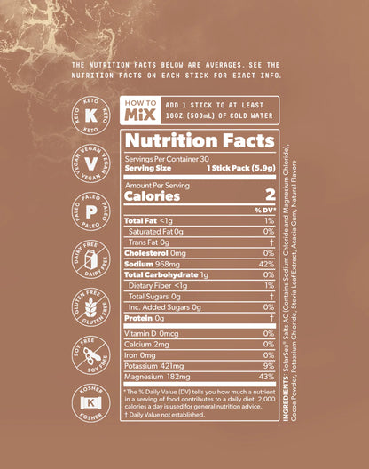 SALTT Cocoa Variety 30 Pack - Electrolyte Powder Drink Mix