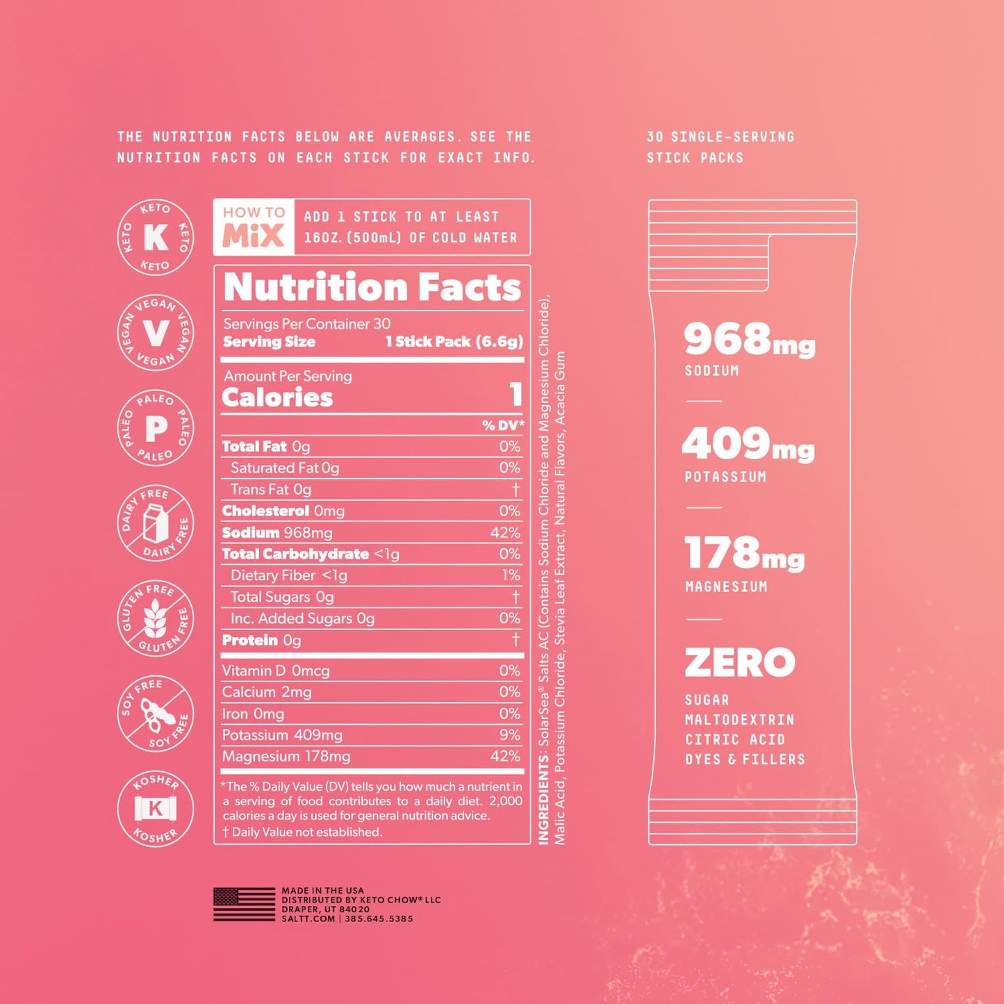 SALTT New Fruit Variety 15 and 30 Pack Options - Electrolyte Powder Drink Mix
